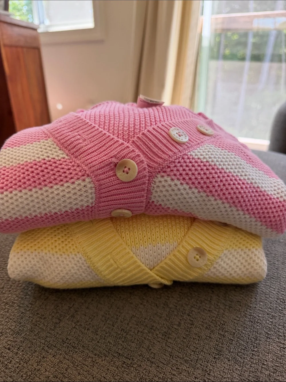PINK Victoria's Secret Yellow & White Striped V-Neck Button Sweater 2 for 30
